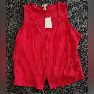 A New Day Women's Vibrant Red Button-Down Tank Top